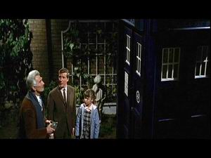 Doctor, Ian and Susan outside the TARDIS